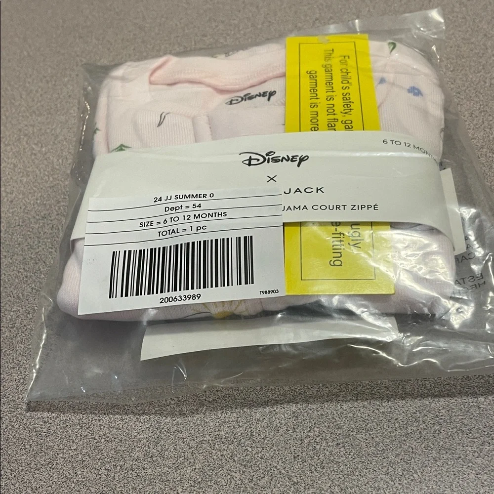 Janie and Jack Disney Baby 100% Cotton Light Pink Short zip Pajama Set NWT